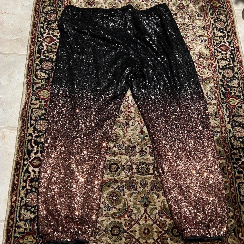 Johnny Was Black Hombre Sequined Jogger Pants Size XL - Picture 5 of 6